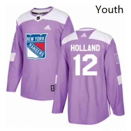 Youth Adidas New York Rangers 12 Peter Holland Authentic Purple Fights Cancer Practice NHL Jersey